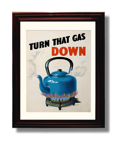 Turn Down Gas - Cool the Kettle Vintage WPA Wall Art - 8x10 Beveled Frame