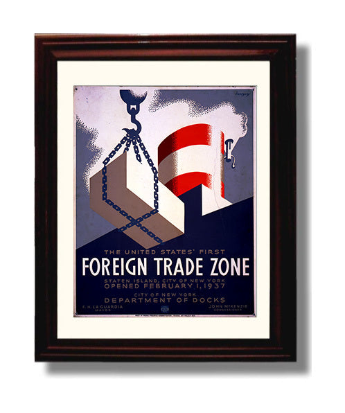 US Foreign Trade Zone Vintage WPA Wall Art - 8x10 Beveled Frame