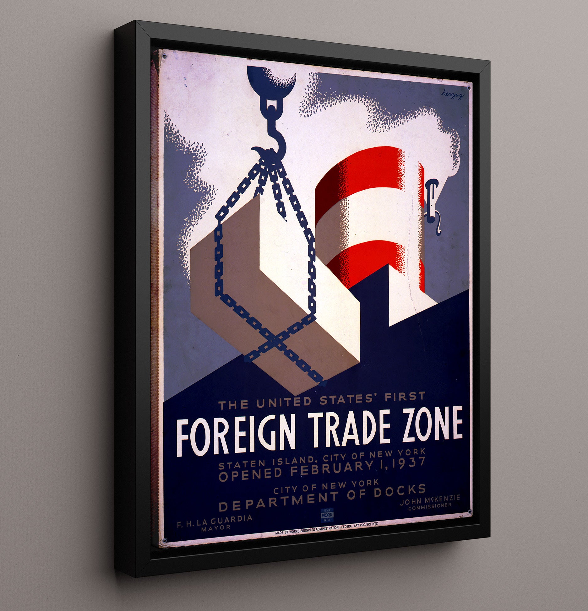 US Foreign Trade Zone Vintage WPA Wall Art - 16x20 Framed Canvas