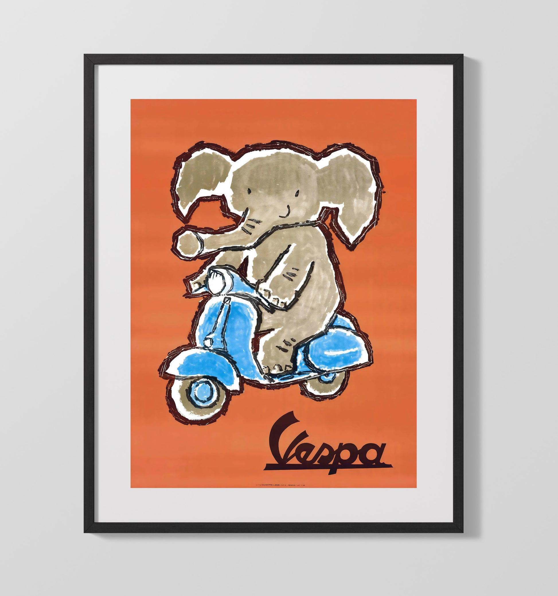 Vespa Elephant - Trunk on Wheels Vintage WPA Wall Art - 16x20 Gallery Frame