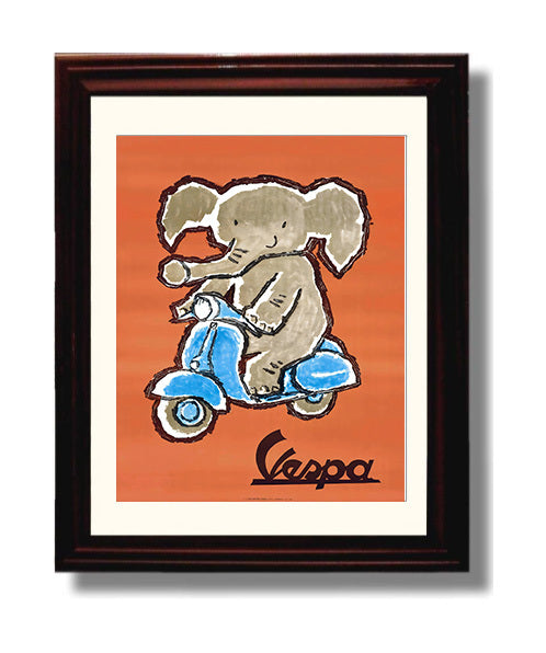 Vespa Elephant - Trunk on Wheels Vintage WPA Wall Art - 8x10 Beveled Frame