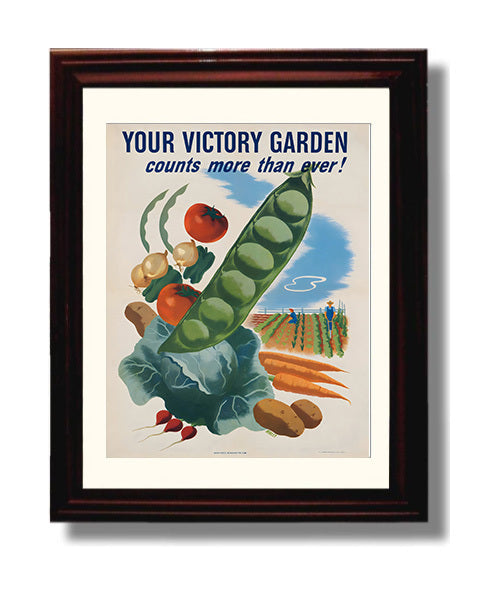 Victory Garden - Veggie Victory Vintage WPA Wall Art - 8x10 Beveled Frame