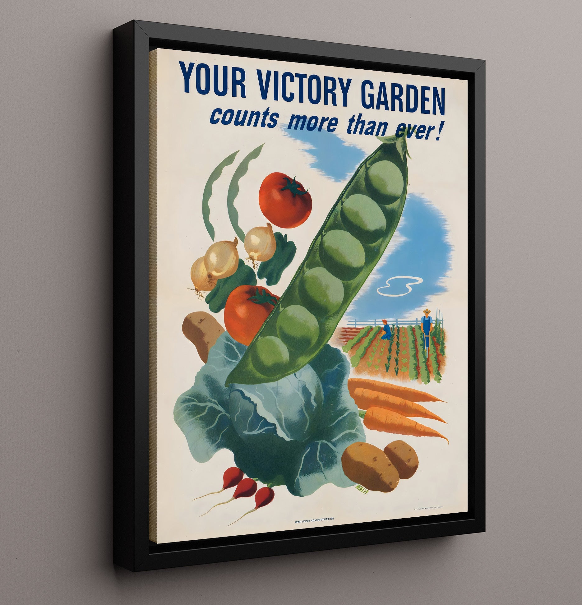 Victory Garden - Veggie Victory Vintage WPA Wall Art - 16x20 Framed Canvas