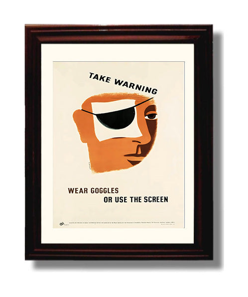 Wear Goggles - Eye Spy Safety Vintage WPA Wall Art - 8x10 Beveled Frame