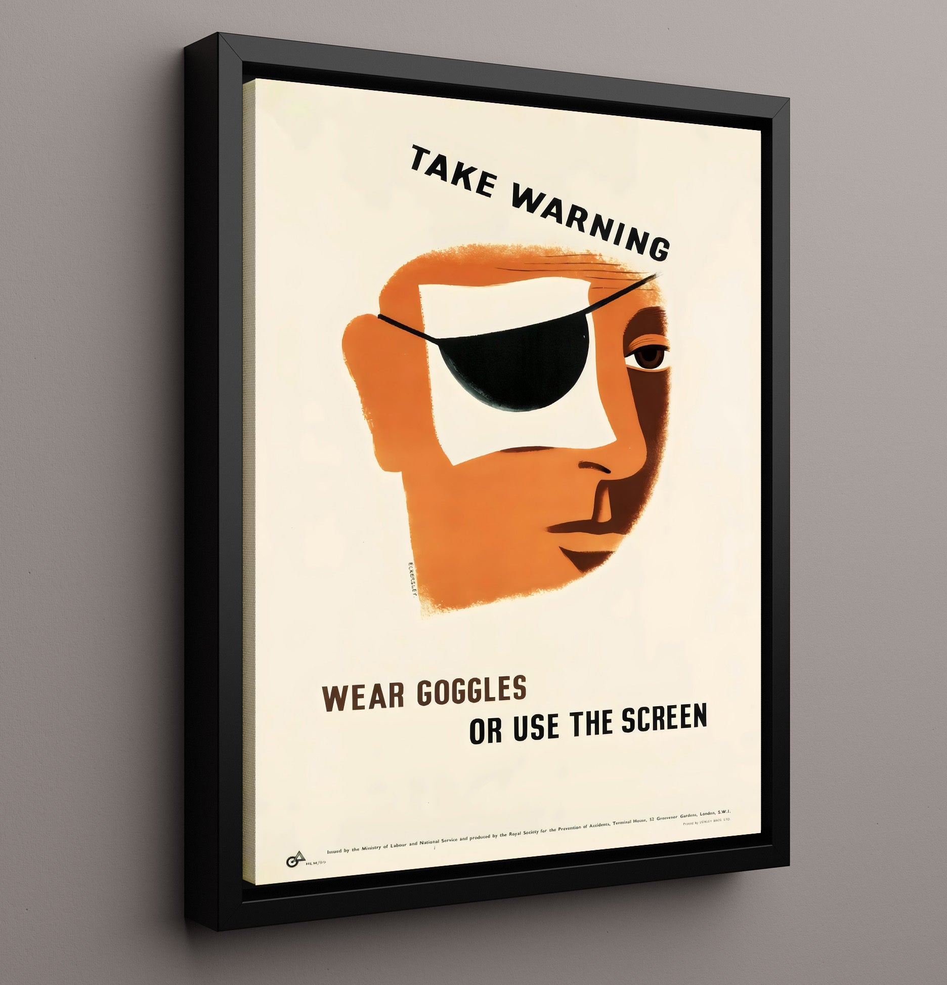Wear Goggles - Eye Spy Safety Vintage WPA Wall Art - 16x20 Framed Canvas