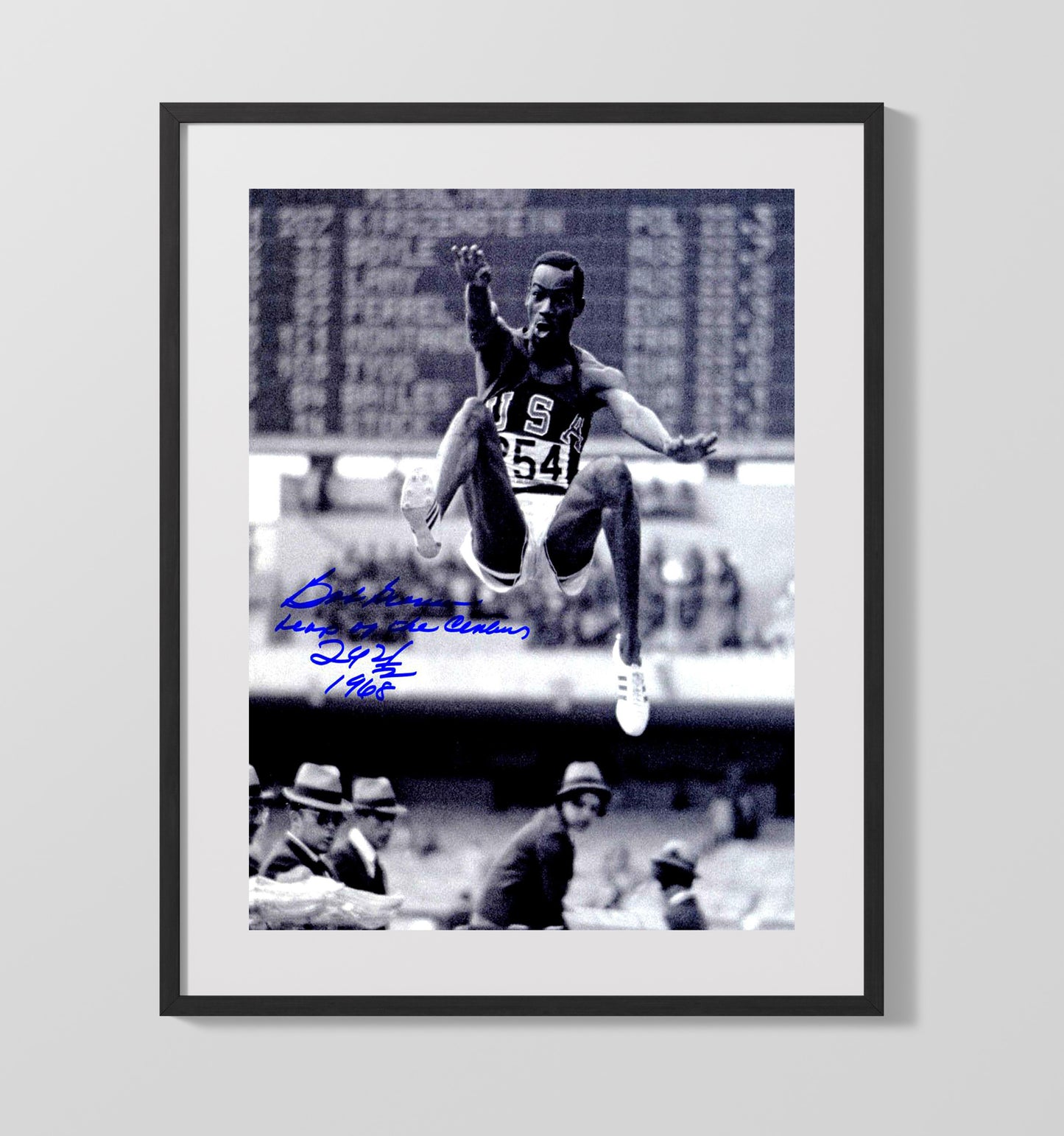 Bob Beamon - Long Jump World Record 1968 Olympic Wall Art 16x20 Gallery Frame wall art print – Olympic Wall Art decor