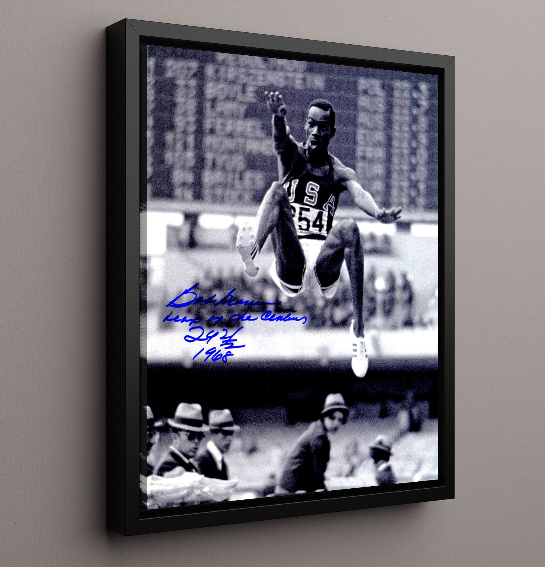 Bob Beamon - Long Jump World Record 1968 Olympic Wall Art 16x20 Framed Canvas wall art print – Olympic Wall Art decor