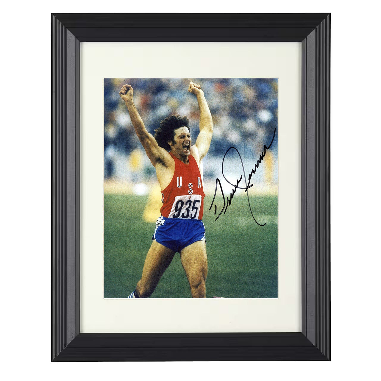 Bruce Jenner – Decathlon Gold Celebration 1976 8x10 matted black framed Olympic wall art