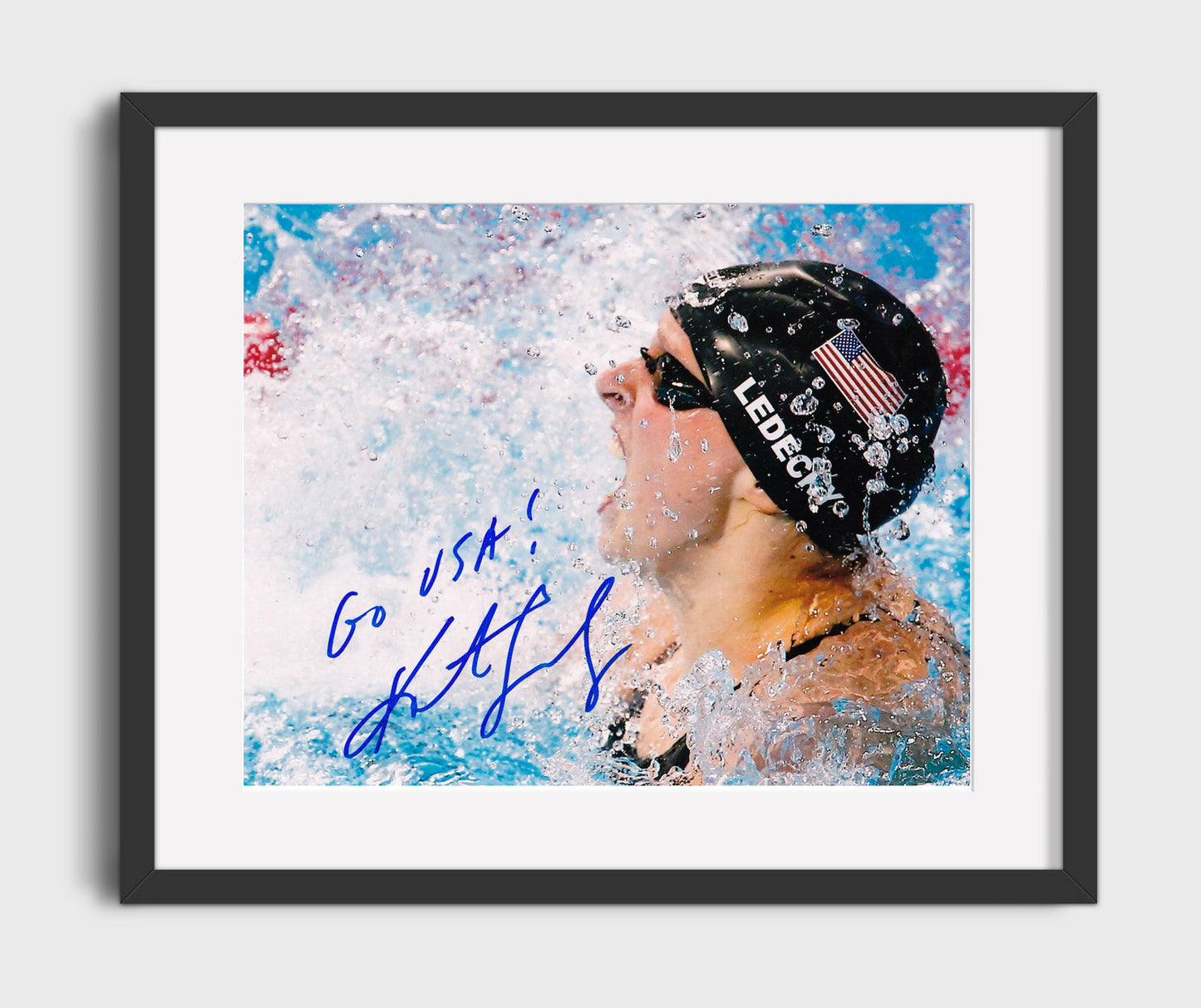 Katie Ledecky - USA Swimming Splash Finish Spotlight Olympic Wall Art 16x20 Gallery Frame wall art print – Olympic Wall Art decor