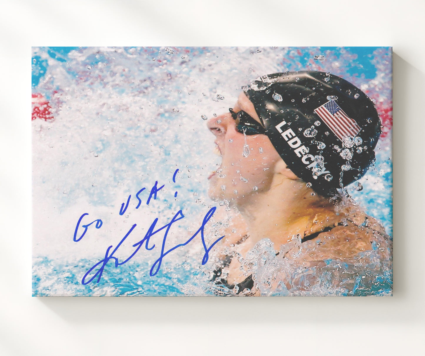 Katie Ledecky - USA Swimming Splash Finish Spotlight Olympic Wall Art 20x24 Canvas wall art print – Olympic Wall Art decor