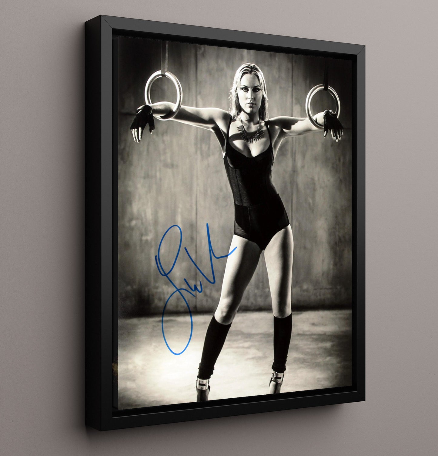 Lindsey Vonn - Olympic Rings Gym Pose Olympic Wall Art 16x20 Framed Canvas wall art print – Olympic Wall Art decor