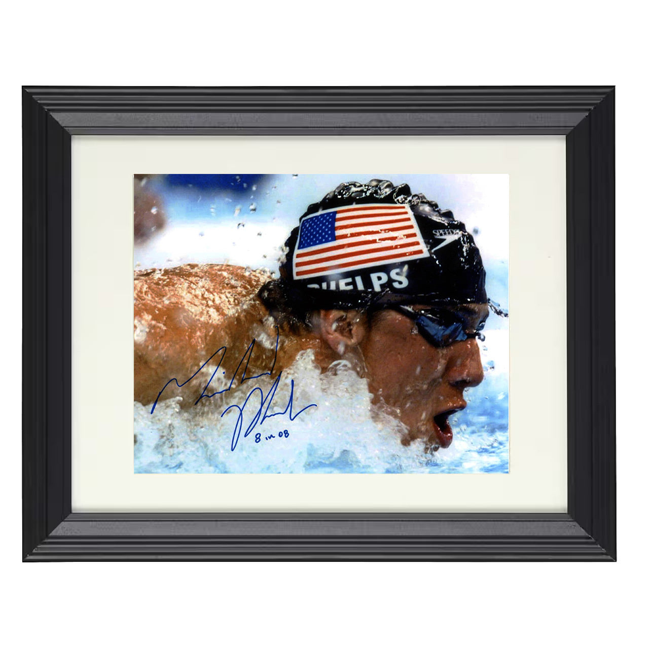 Michael Phelps – Eight Gold Medal Triumph 2008 8x10 matted black framed Olympic wall art