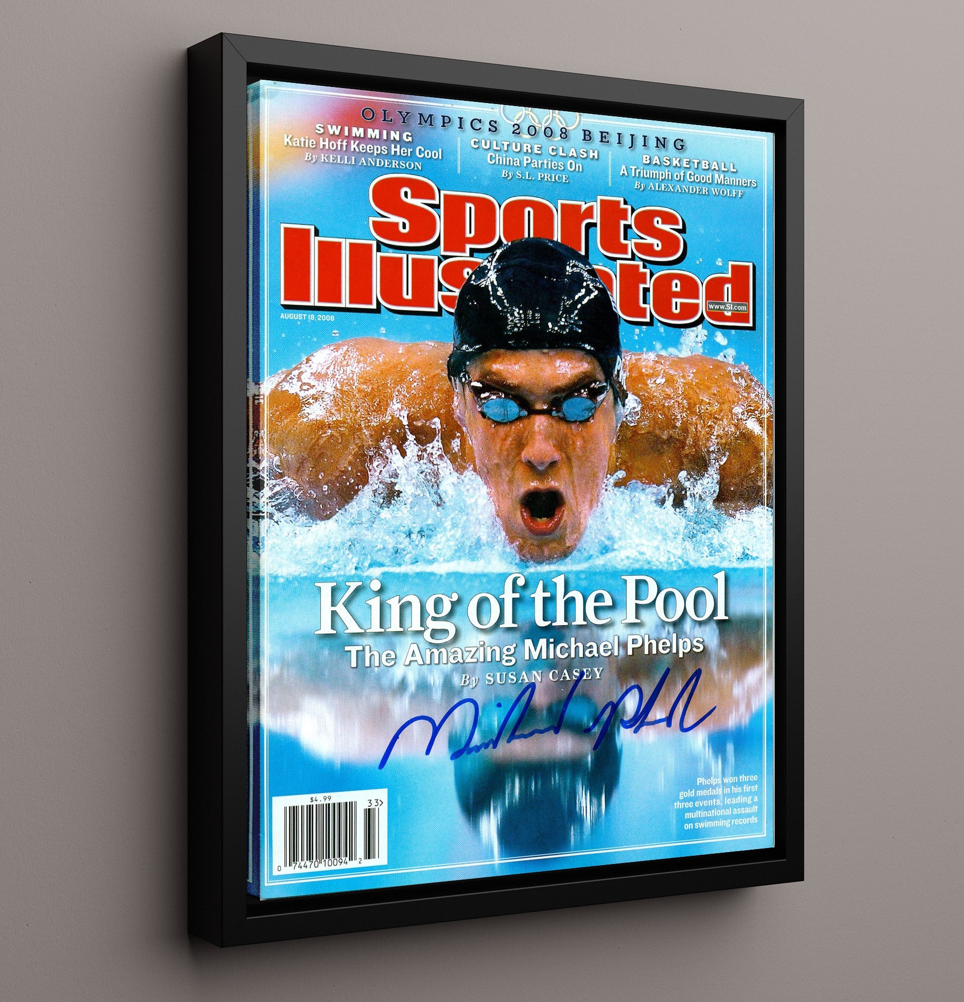 Michael Phelps - King of the Pool SI Cover 2008 Olympic Wall Art 16x20 Framed Canvas wall art print – Olympic Wall Art decor