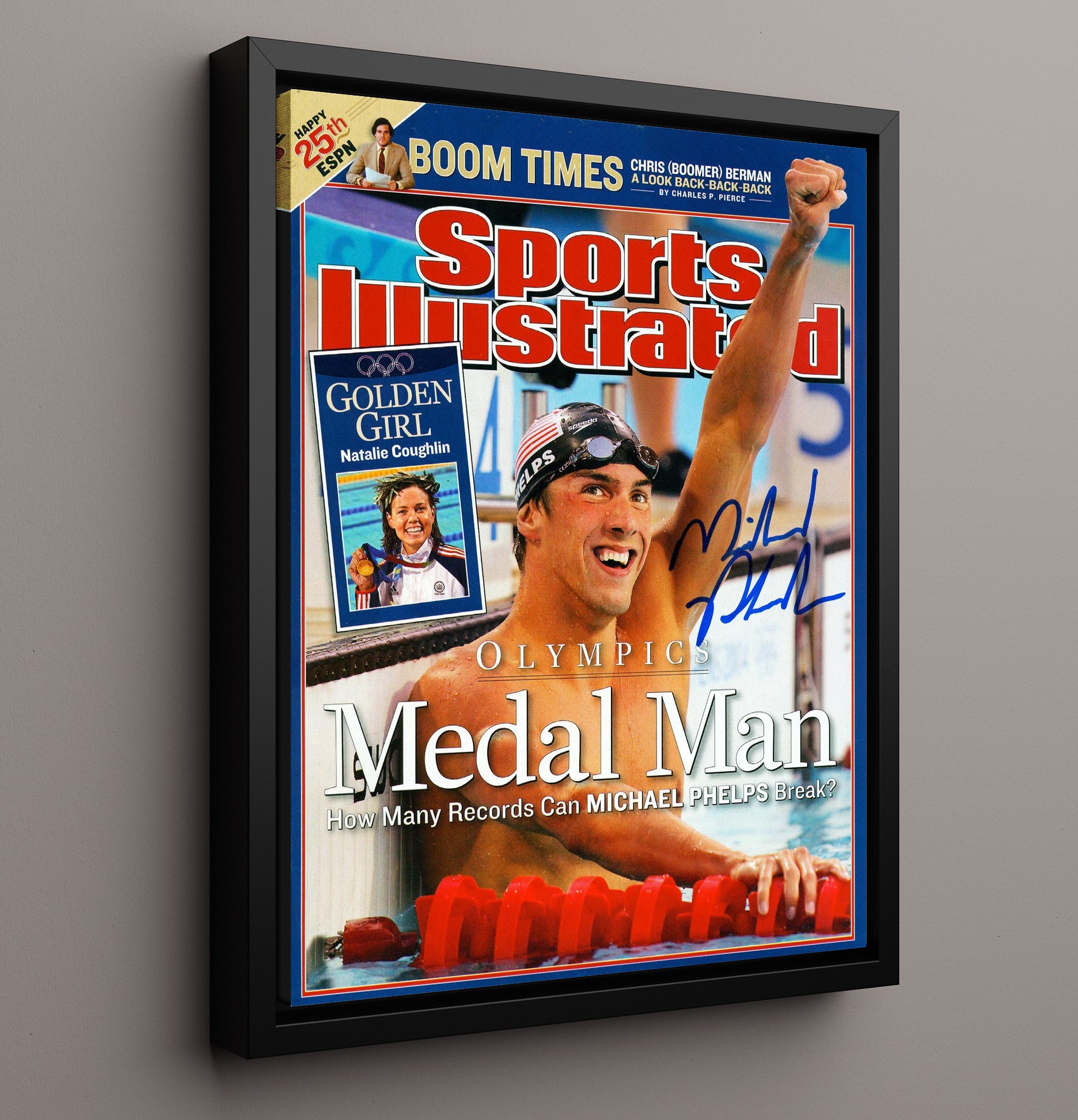 Michael Phelps - Medal Man SI Cover 2008 Olympic Wall Art 16x20 Framed Canvas wall art print – Olympic Wall Art decor