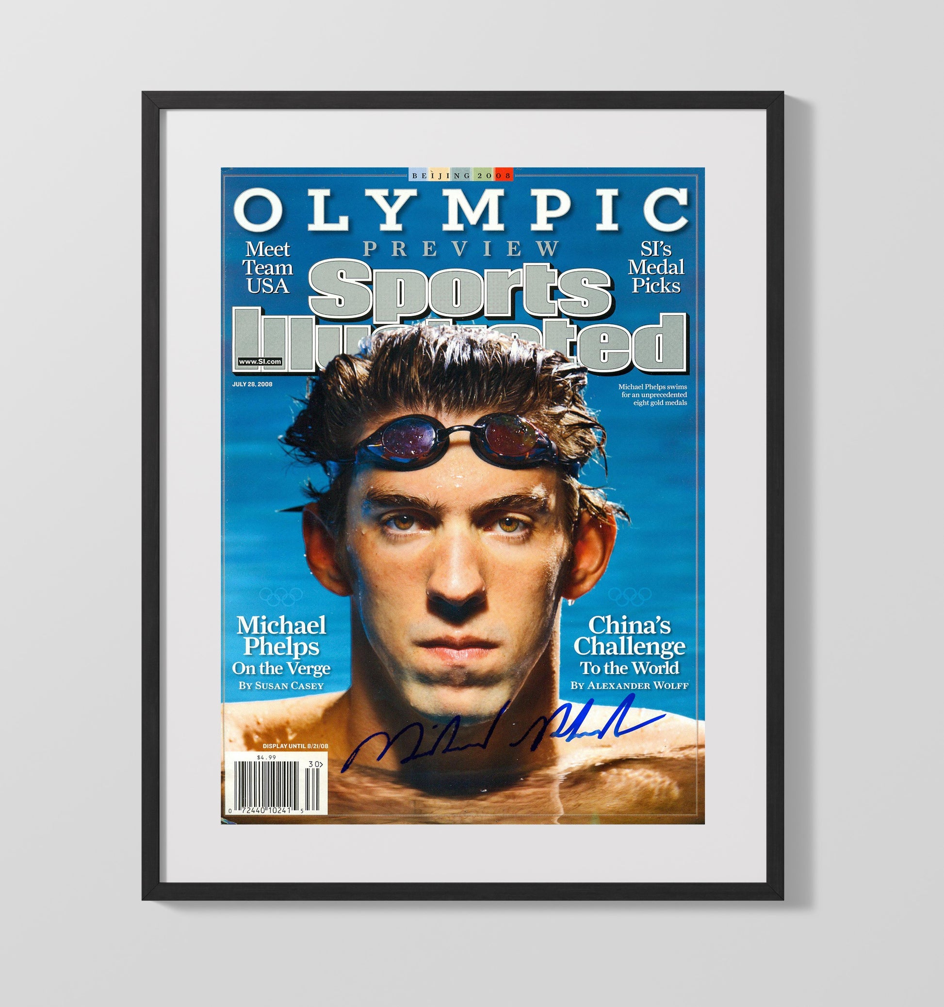 Michael Phelps - Olympic Focus SI Cover 2008 Olympic Wall Art 16x20 Gallery Frame wall art print – Olympic Wall Art decor