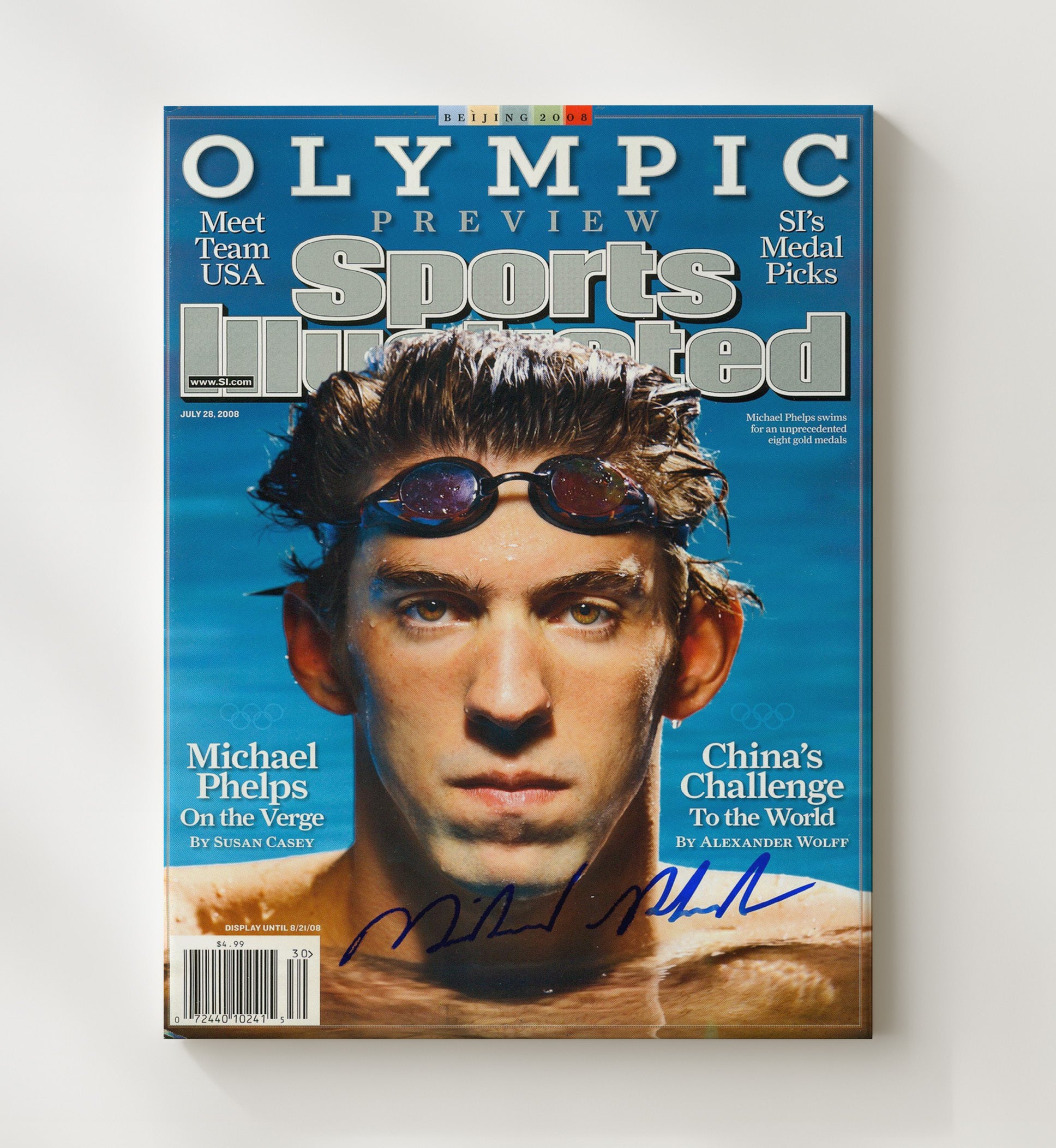 Michael Phelps - Olympic Focus SI Cover 2008 Olympic Wall Art 20x24 Canvas wall art print – Olympic Wall Art decor