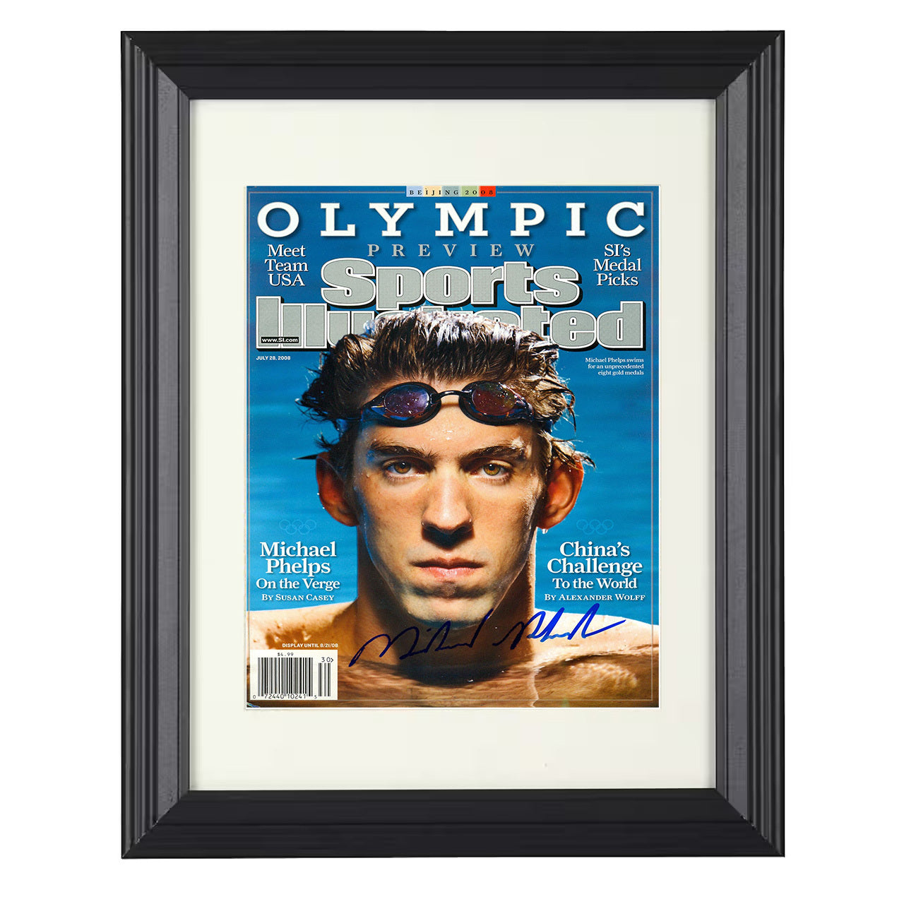 Michael Phelps – Olympic Focus 2008 SI 8x10 matted black framed Olympic wall art