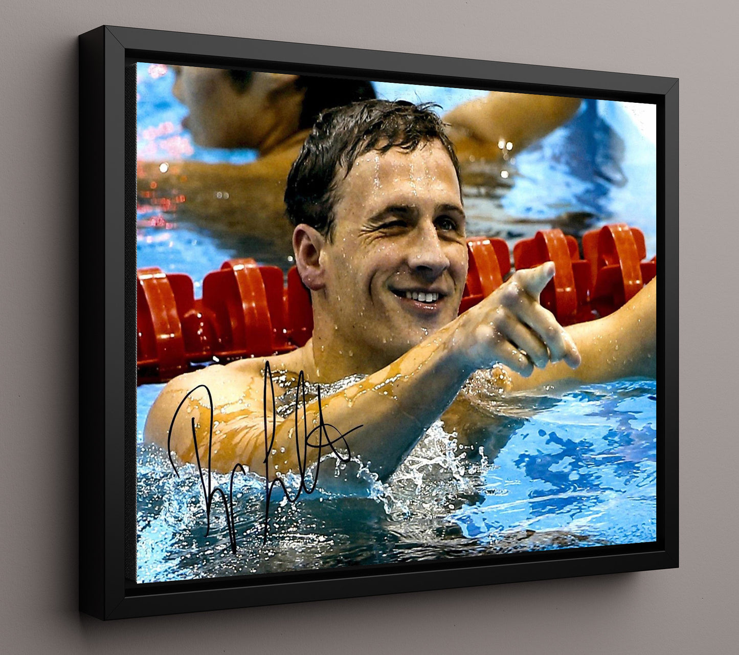 Ryan Lochte - Poolside Celebration Olympic Wall Art 16x20 Framed Canvas wall art print – Olympic Wall Art decor