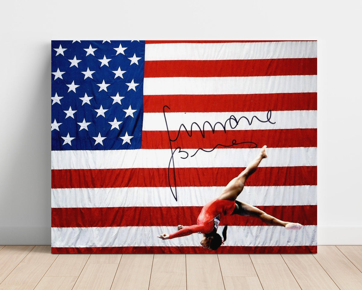 Simone Biles - USA Flag Celebration Flip 2016 Olympic Wall Art 16x20 Unframed Print wall art print – Olympic Wall Art decor
