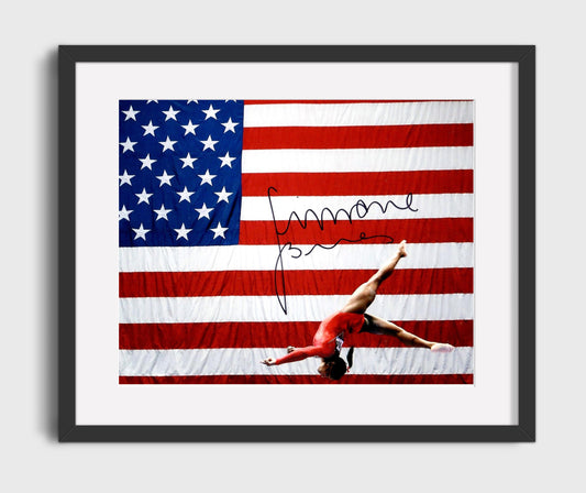 Simone Biles - USA Flag Celebration Flip 2016 Olympic Wall Art 16x20 Gallery Frame wall art print – Olympic Wall Art decor