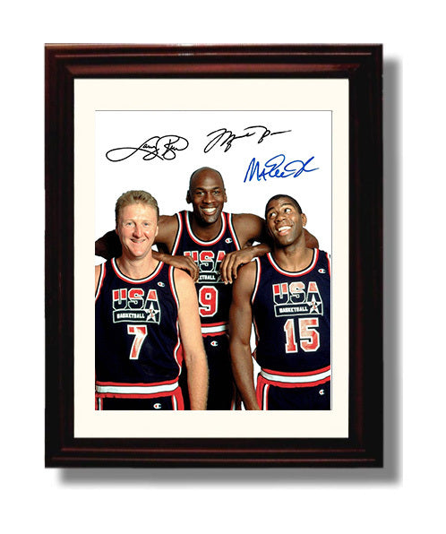 USA Dream Team - Bird Jordan Magic Portrait 1992 Olympic Wall Art 8x10 Beveled Frame wall art print – Olympic Wall Art decor