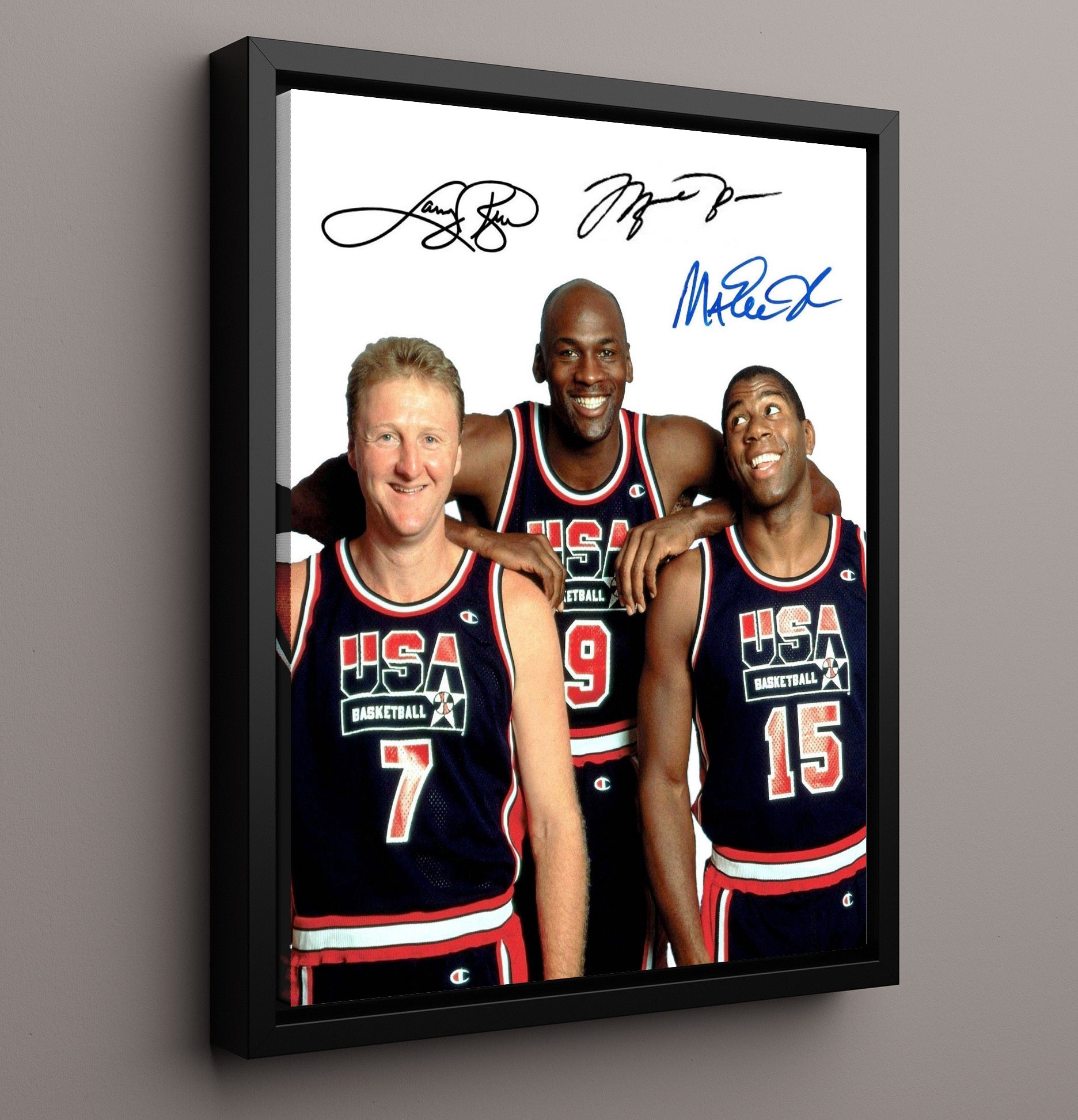 USA Dream Team - Bird Jordan Magic Portrait 1992 Olympic Wall Art 16x20 Framed Canvas wall art print – Olympic Wall Art decor