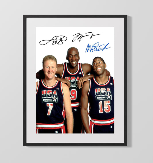 USA Dream Team - Bird Jordan Magic Portrait 1992 Olympic Wall Art 16x20 Gallery Frame wall art print – Olympic Wall Art decor