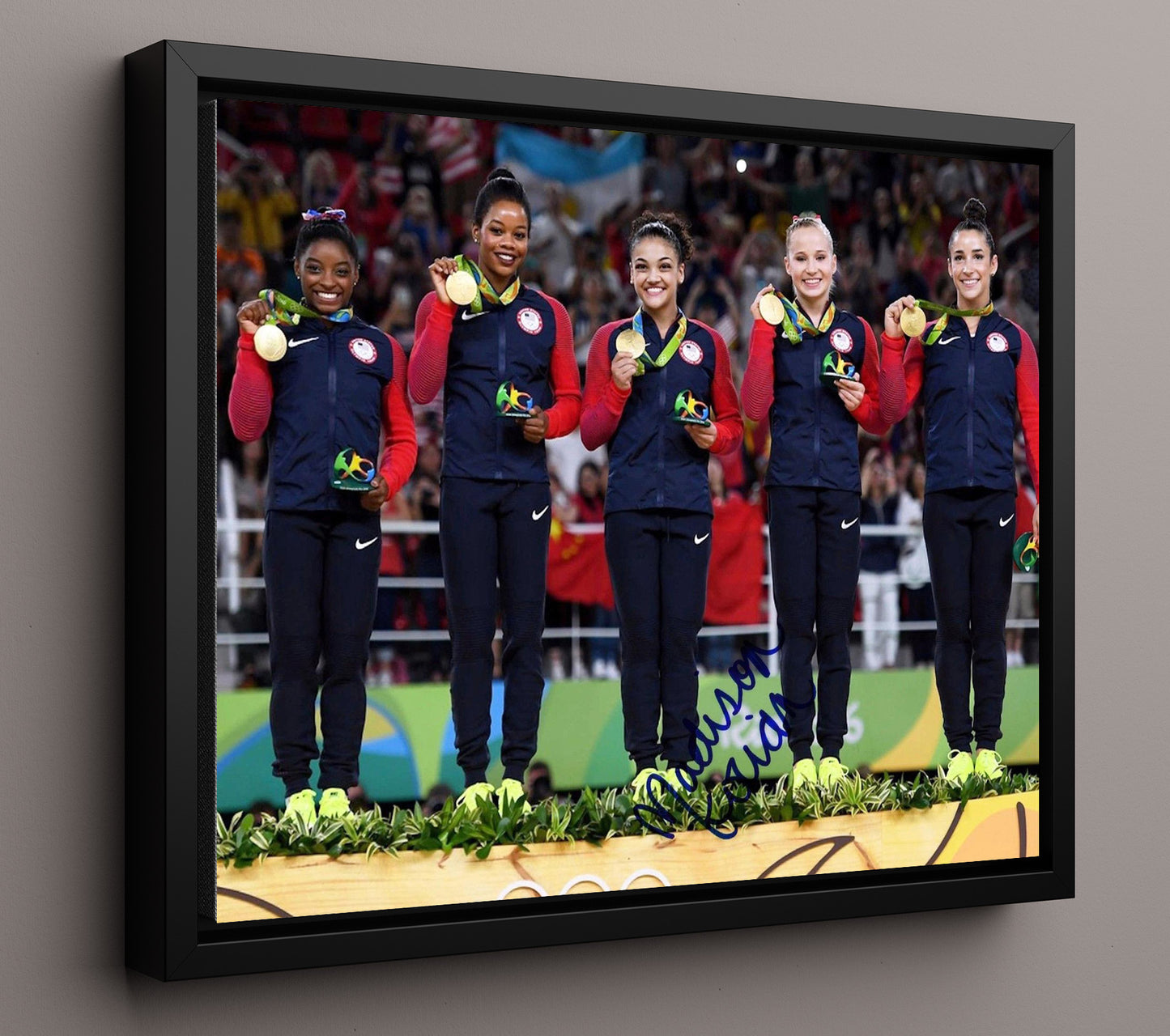 USA Gymnastics Team - Rio Gold Medal Podium 2016 Olympic Wall Art 16x20 Framed Canvas wall art print – Olympic Wall Art decor