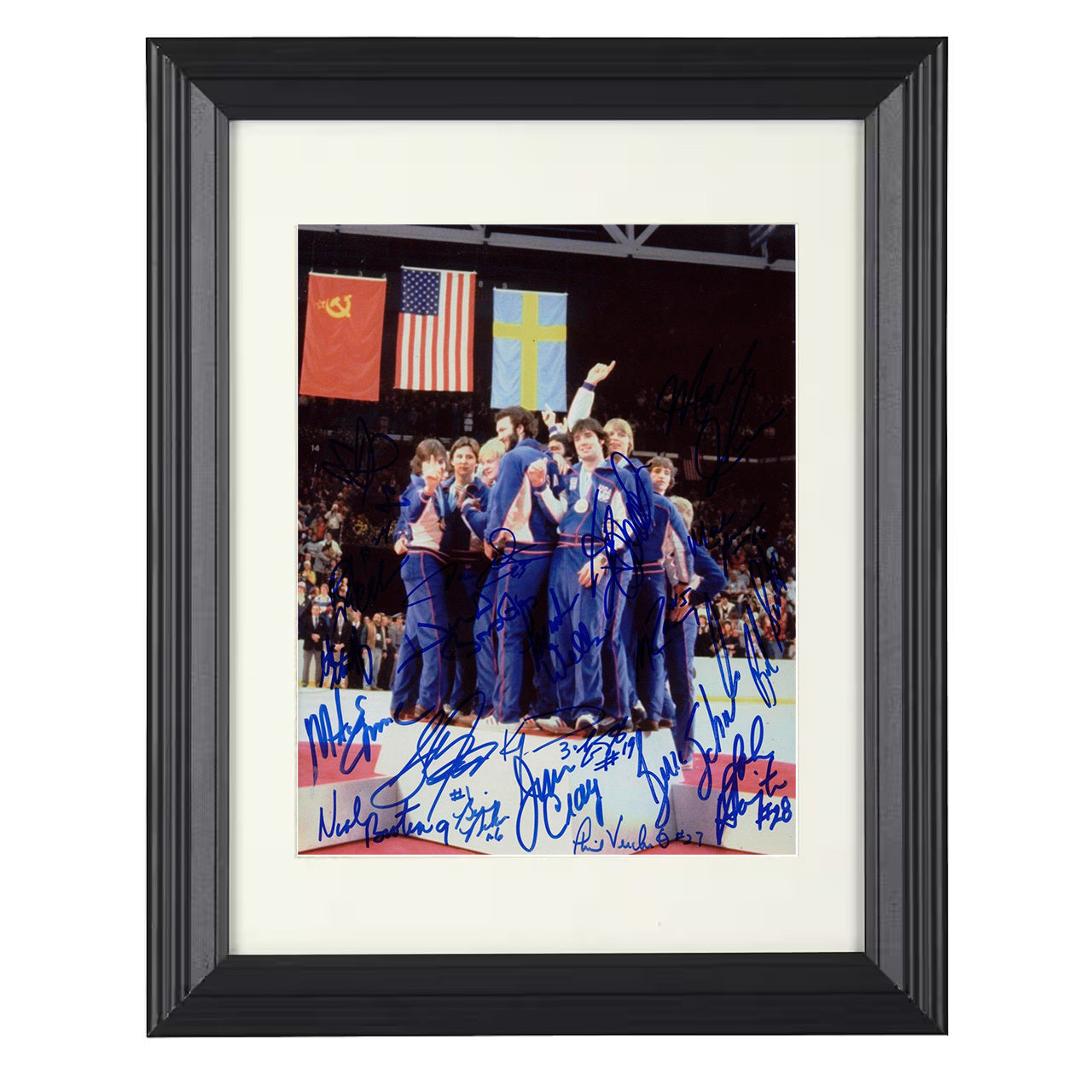 USA Hockey Team – Miracle on Ice Gold Medal Celebration 1980 8x10 matted black framed Olympic wall art
