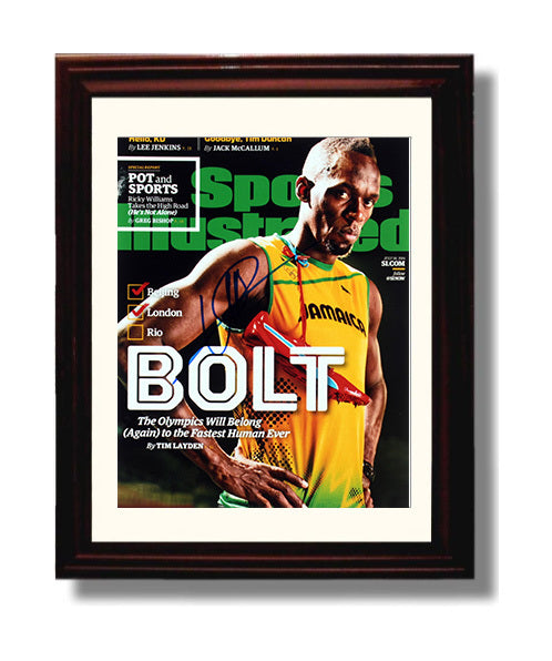 Usain Bolt - Lightning Bolt Pose SI Cover 2016 Olympic Wall Art 8x10 Beveled Frame wall art print – Olympic Wall Art decor