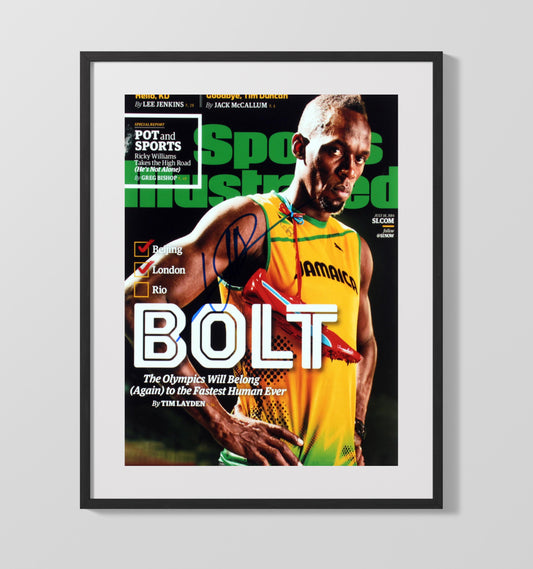 Usain Bolt - Lightning Bolt Pose SI Cover 2016 Olympic Wall Art 16x20 Gallery Frame wall art print – Olympic Wall Art decor