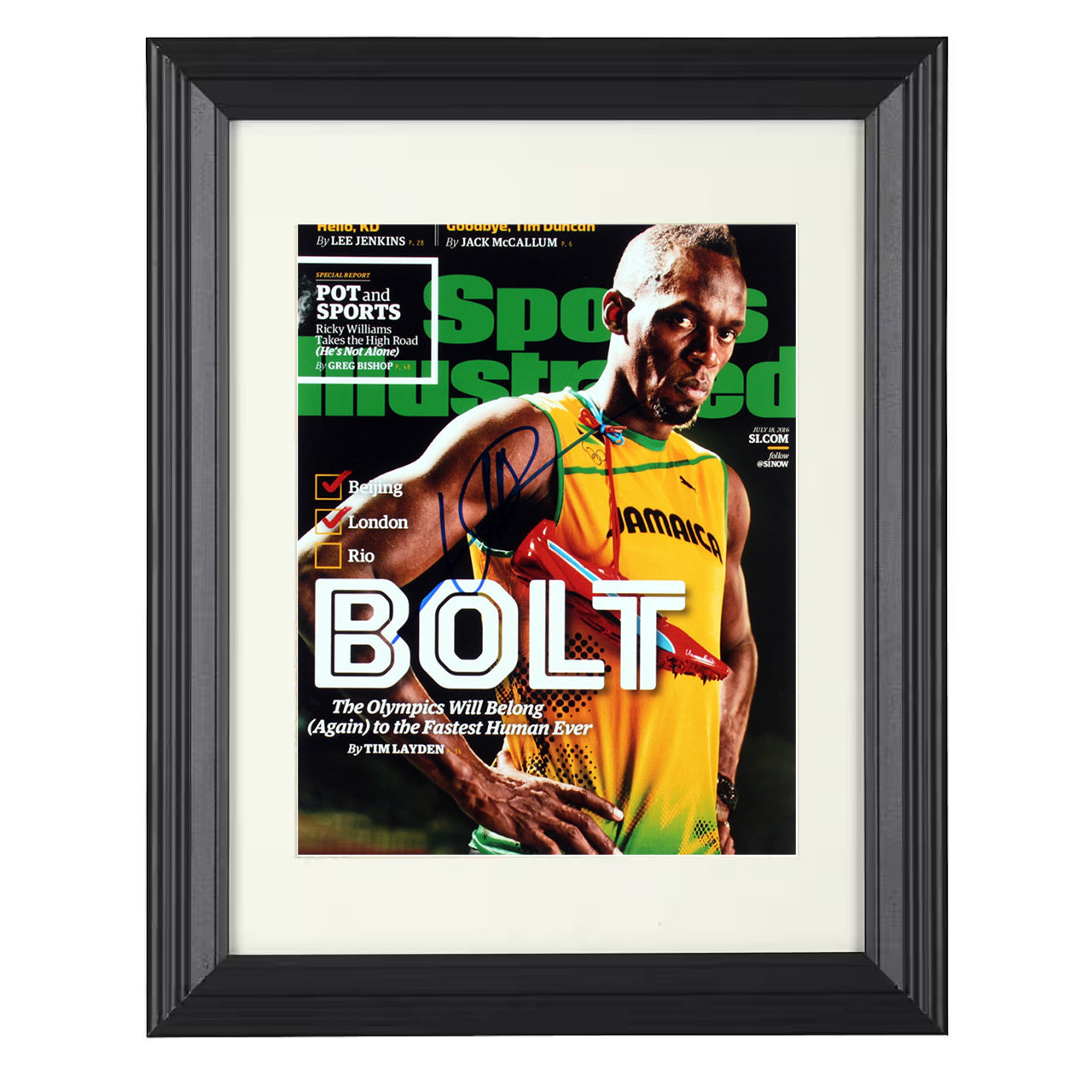 Usain Bolt – Lightning Bolt Pose 2016 SI 8x10 matted black framed Olympic wall art