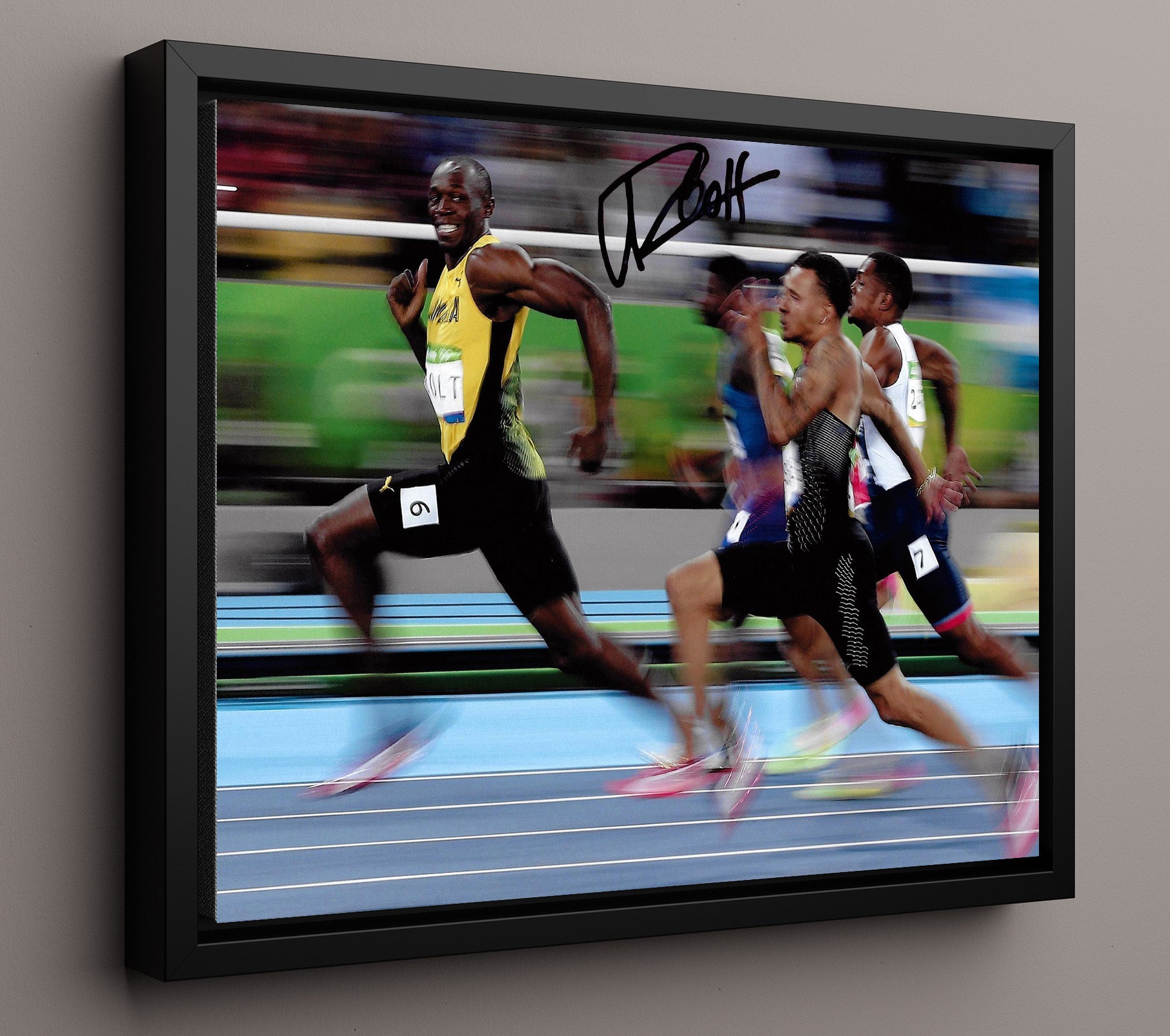 Usain Bolt - Sprint Race Lead Olympic Wall Art 16x20 Framed Canvas wall art print – Olympic Wall Art decor