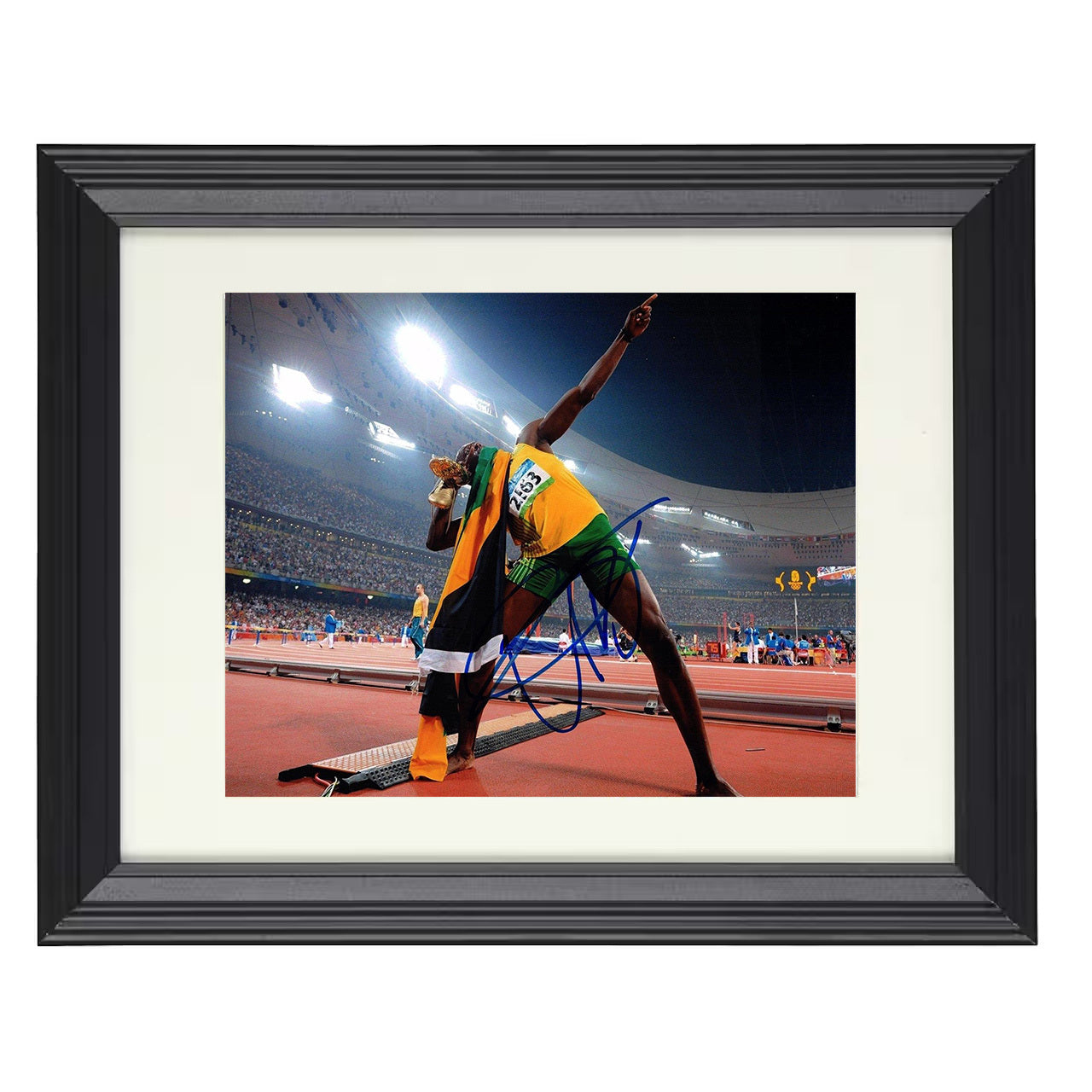 Usain Bolt – Track Victory Pose 8x10 matted black framed Olympic wall art
