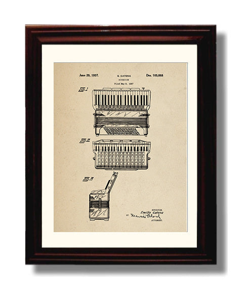 Patent Print - Accordion - Emilio Catena - 1937 - Patent 105088 Patent Wall Art