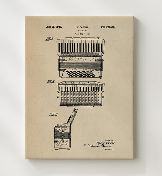 Accordion 1937 patent print wall art 8x10 Canvas