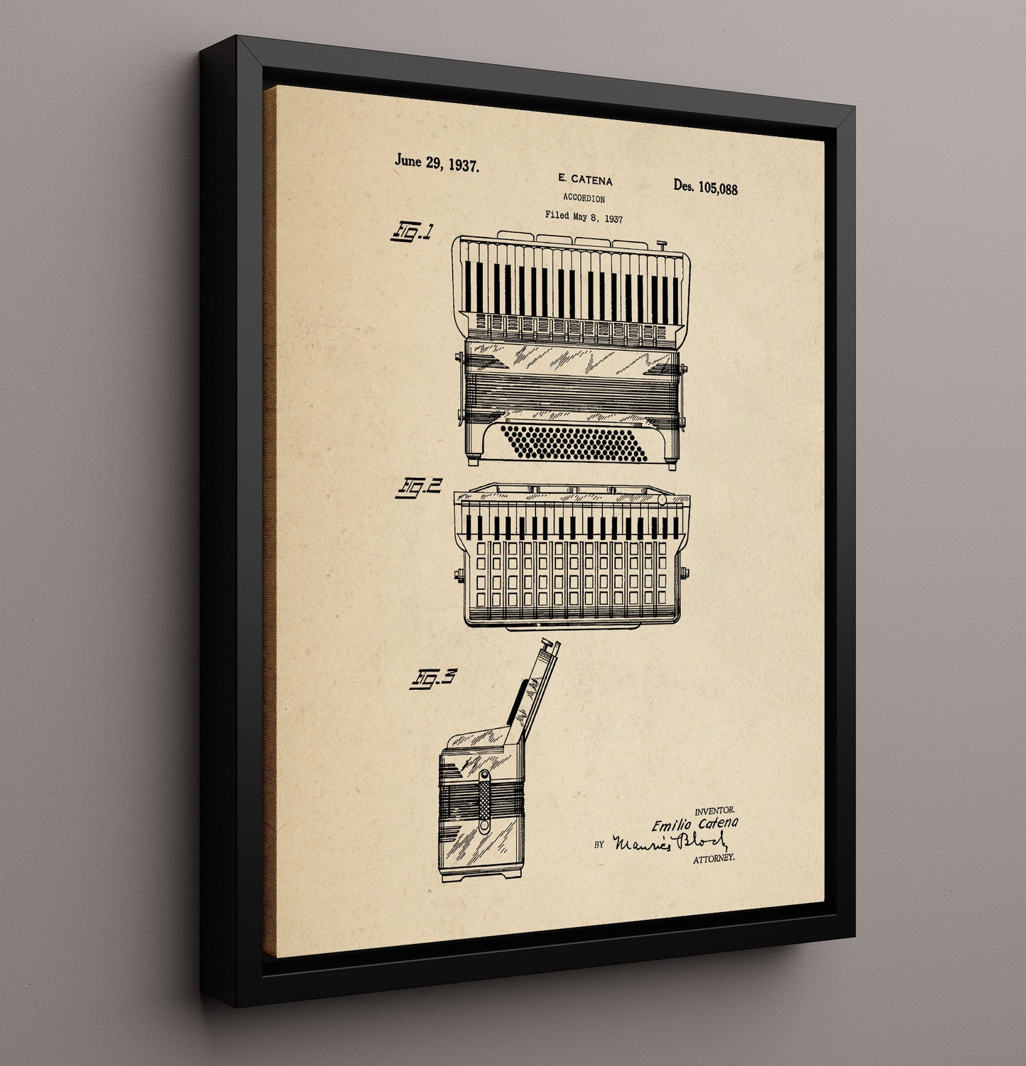 Patent Print - Accordion - Emilio Catena - 1937 - Patent 105088 Patent Wall Art