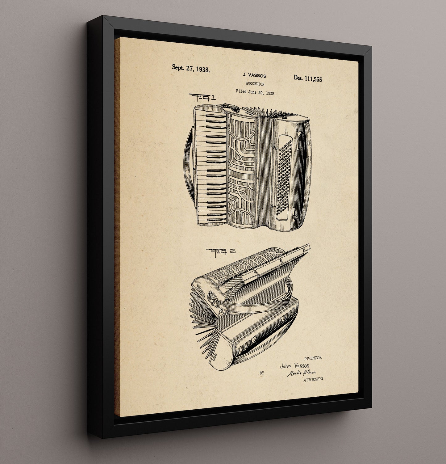 Patent Print - Accordion - John Vassos - 1938 - Patent 111555 Patent Wall Art