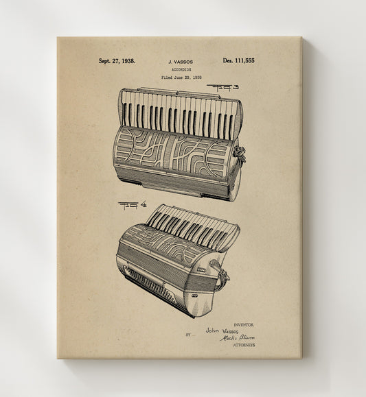 Accordion Alternate View 1938 patent print wall art 8x10 Canvas