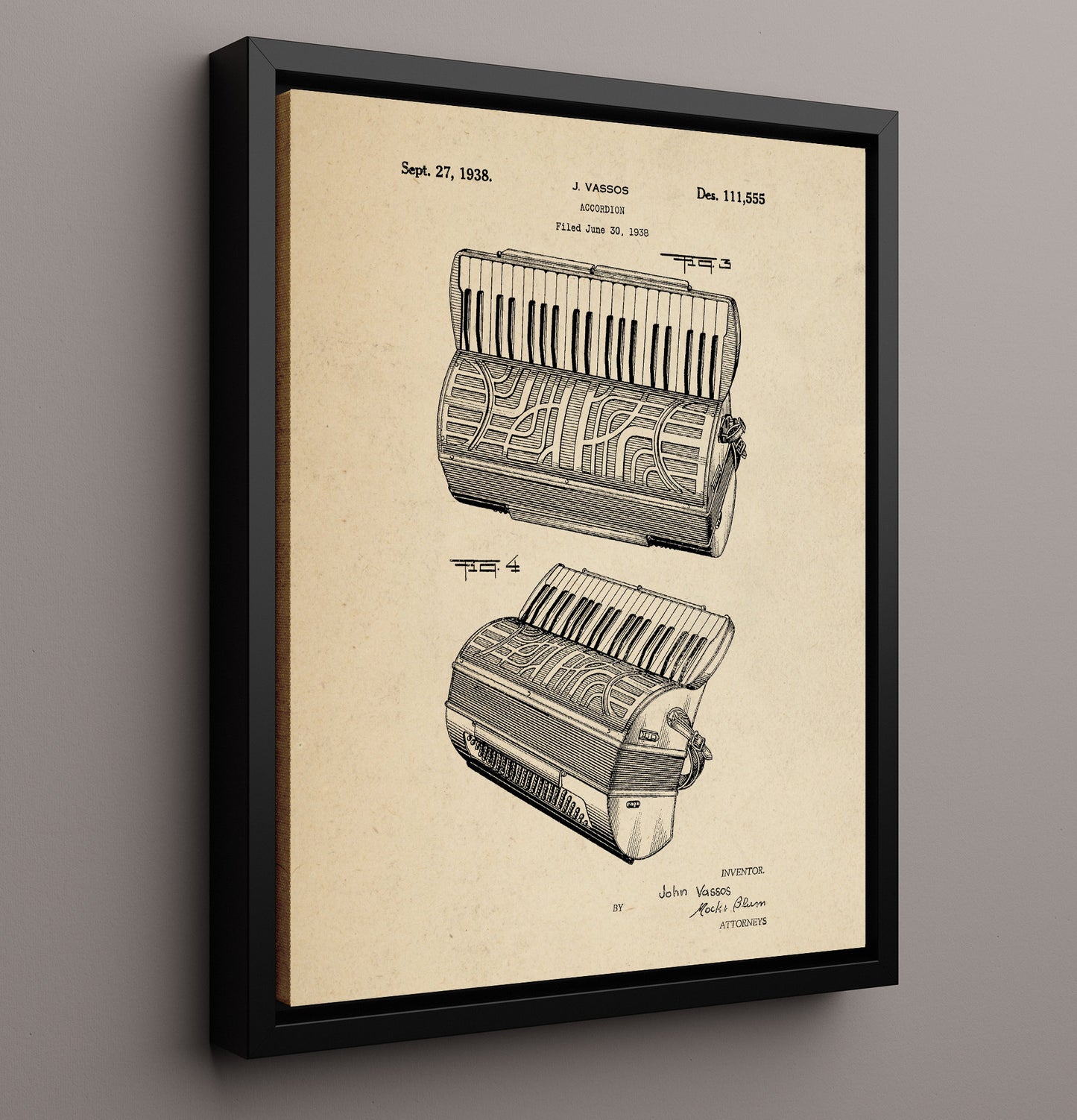 Patent Print - Accordion Alternate View - John Vassos - 1938 - Patent 111555 Patent Wall Art