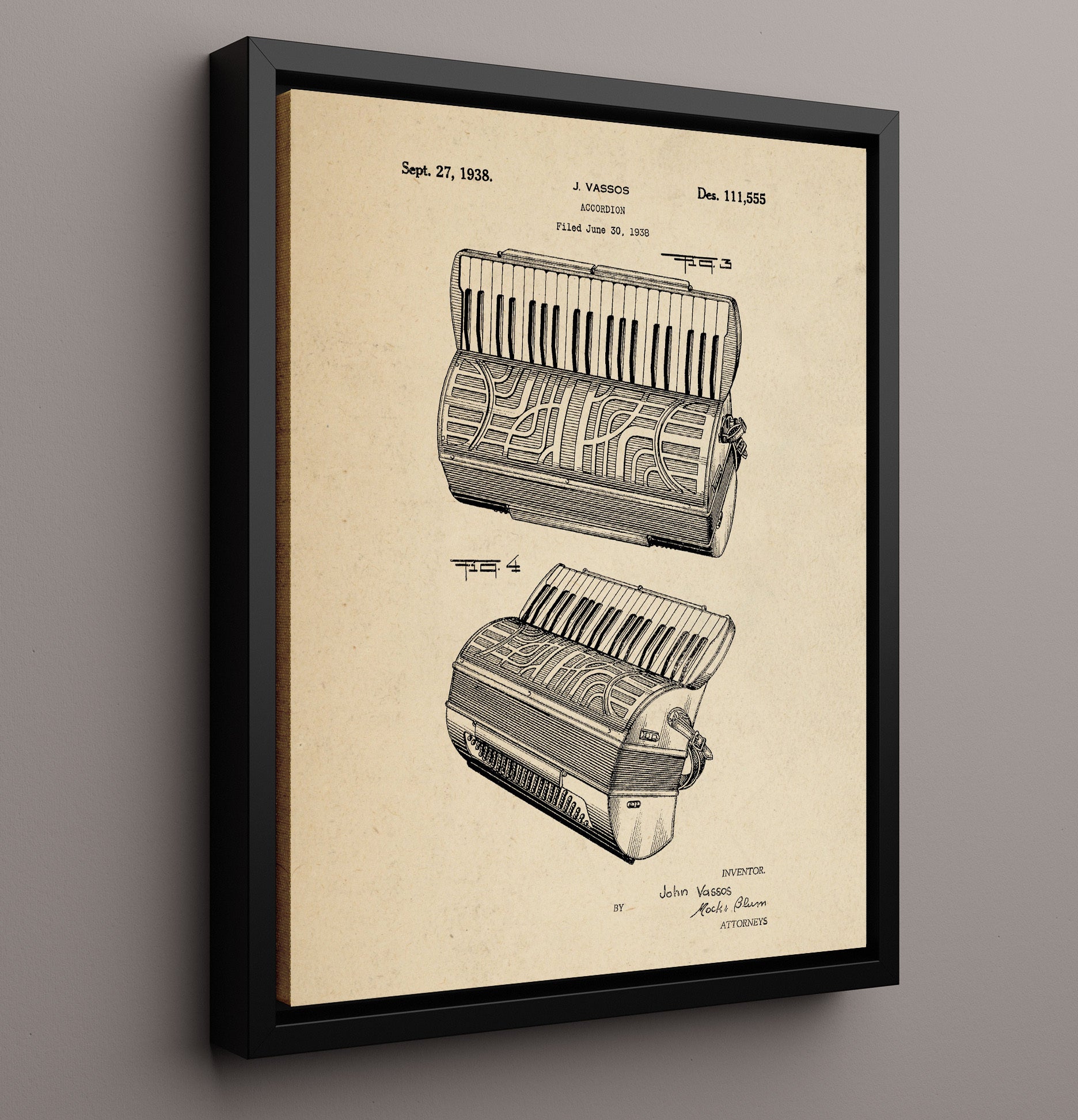 Patent Print - Accordion Alternate View - John Vassos - 1938 - Patent 111555 Patent Wall Art