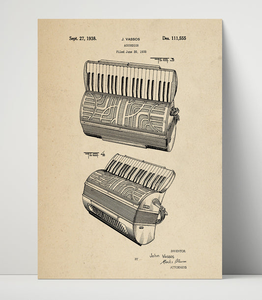 Accordion Alternate View - 1938 Patent - 16x20 Unframed Print