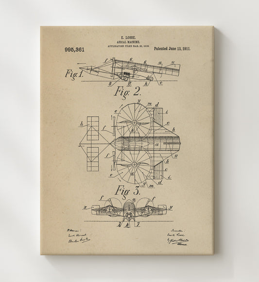 Aerial Machine 1911 patent print wall art 8x10 Canvas
