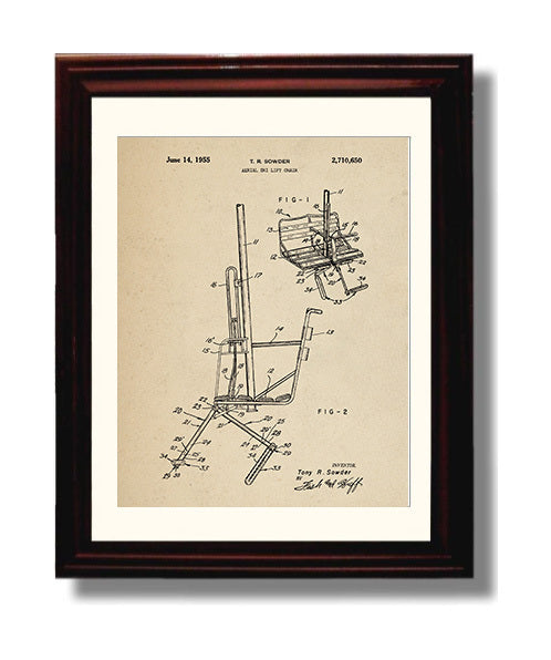 Patent Print - Aerial Ski Lift Chair - T R Sowder - 1955 - Patent 2710650 Patent Wall Art