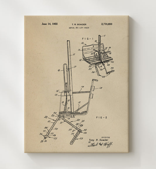Aerial Ski Lift Chair 1955 patent print wall art 8x10 Canvas