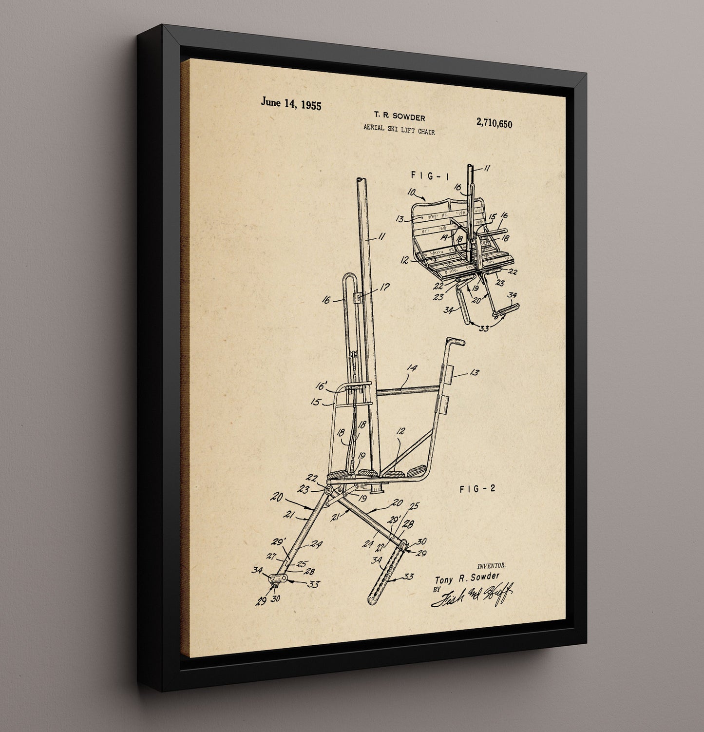 Patent Print - Aerial Ski Lift Chair - T R Sowder - 1955 - Patent 2710650 Patent Wall Art
