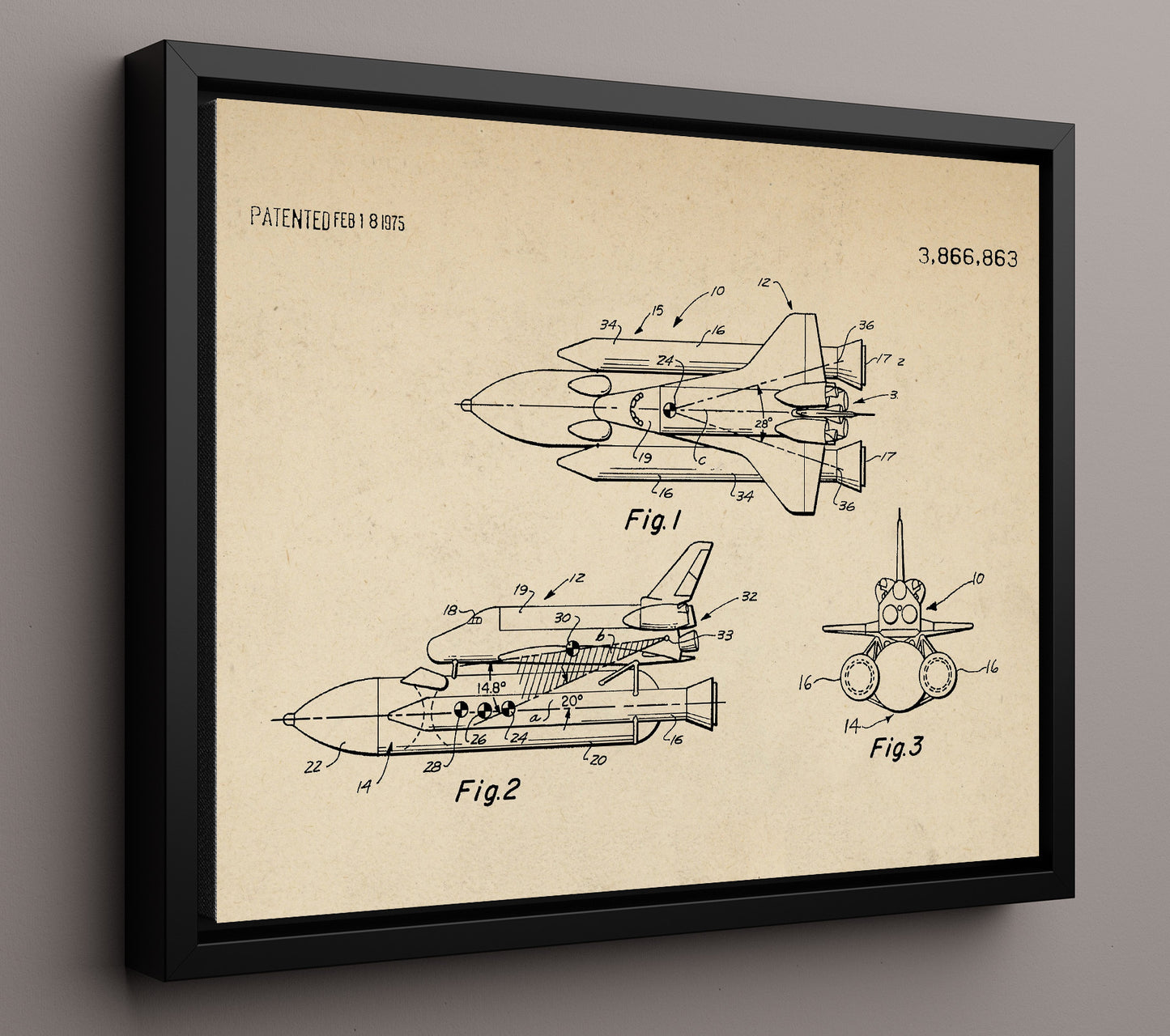 Patent Print - Aerospace Vehicle Configuration - Unknown Inventor - 1975 - Patent 3866863 - Landscape Patent Wall Art