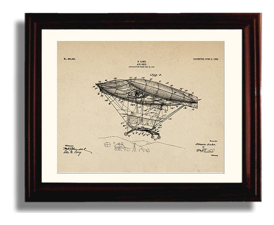 Patent Print - Air Ship - Simon Lake - 1908 - Patent 889693 - Landscape Patent Wall Art