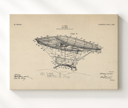Air Ship 1908 patent print wall art 8x10 Canvas