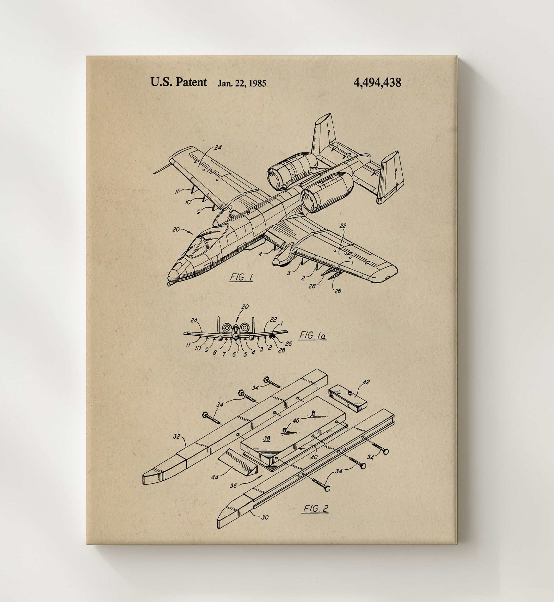 Patent Print - Aircraft Model Assembly System - Unknown Inventor - 1985 - Patent 4494438 Patent Wall Art